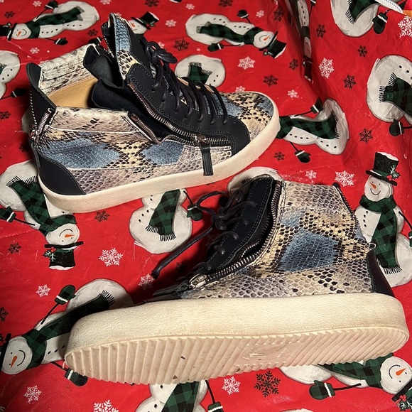 Men's Snakeskin-embossed Leather Double Zip High-top Sneakers - Picture 7 of 8